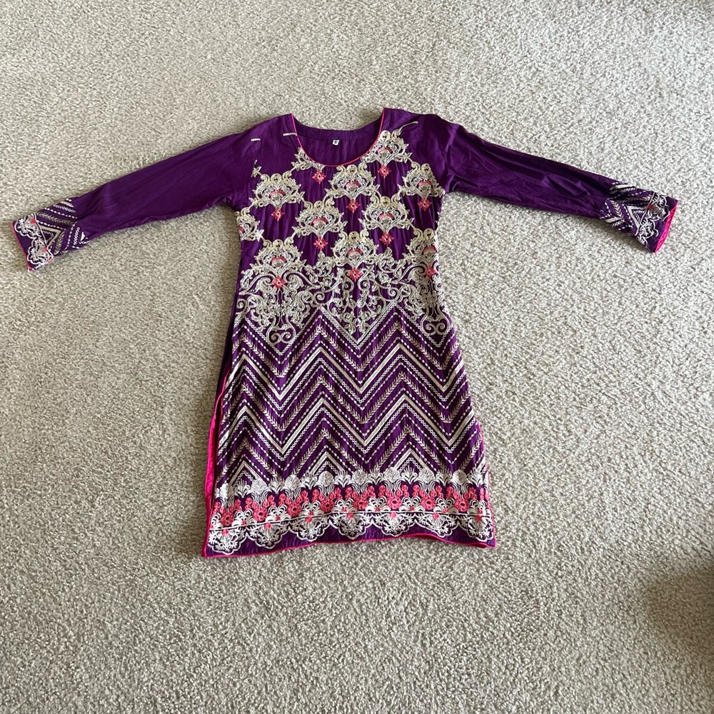 Purple and Pink Embroidered Kids Kurti 🪷